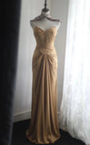 Niulatu Gold Strapless Satin Long Prom Dress Simple Evening Dress HZ1103