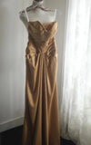 Niulatu Gold Strapless Satin Long Prom Dress Simple Evening Dress HZ1103