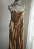 Niulatu Gold Strapless Satin Long Prom Dress Simple Evening Dress HZ1103
