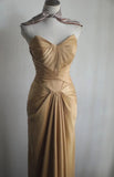 Niulatu Gold Strapless Satin Long Prom Dress Simple Evening Dress HZ1103