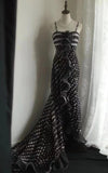 Niulatu Black Spaghetti Strap Chiffon Long Prom Skirt Polka Dot Evening Dress HZ1103