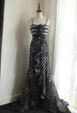 Niulatu Black Spaghetti Strap Chiffon Long Prom Skirt Polka Dot Evening Dress HZ1103