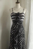 Niulatu Black Spaghetti Strap Chiffon Long Prom Skirt Polka Dot Evening Dress HZ1103