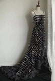 Niulatu Black Spaghetti Strap Chiffon Long Prom Skirt Polka Dot Evening Dress HZ1103