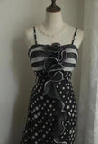 Niulatu Black Spaghetti Strap Chiffon Long Prom Skirt Polka Dot Evening Dress HZ1103