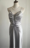 Niulatu Meimaid Satin Spaghetti Straps Beaded Long Prom Dress Sweetheart Neckline Formal Evening Dress HZ1103