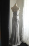 Niulatu Meimaid Satin Spaghetti Straps Beaded Long Prom Dress Sweetheart Neckline Formal Evening Dress HZ1103