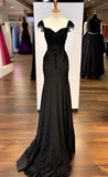 Niulatu Black Mermaid Gown V Neck Chiffon Lace Prom Dress Evening Dress HZ1026