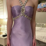 Niulatu Purple ??Satin Beaded Backless Long Prom Dress for Party&Birthday,Elegant Wedding Guest Outfits HZ1103