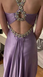 Niulatu Purple ??Satin Beaded Backless Long Prom Dress for Party&Birthday,Elegant Wedding Guest Outfits HZ1103