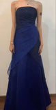 Niulatu Navy Blue A line Strapless Sequins Tulle Long Prom Dress HZ1103