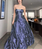 Niulatu Forest Green A-Line Long Prom Dresses With Silver Beads Sweet Strapless Satin Evening Dresses HZ1026