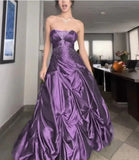 Niulatu Forest Green A-Line Long Prom Dresses With Silver Beads Sweet Strapless Satin Evening Dresses HZ1026