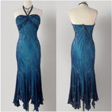 Niulatu Blue Chiffon Long Prom Dresses Elegant Beaded Party Dresses HZ1026