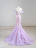 Niulatu Off-Shoulder Tulle Sequin Long Prom Dress Purple Formal Dress HZ1103