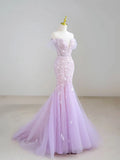 Niulatu Off-Shoulder Tulle Sequin Long Prom Dress Purple Formal Dress HZ1103