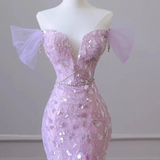 Niulatu Off-Shoulder Tulle Sequin Long Prom Dress Purple Formal Dress HZ1103