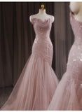 Niulatu Mermaid Strapless Tulle Sequined Long Prom Dress Sweet Wedding Dress HZ1103
