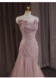 Niulatu Mermaid Strapless Tulle Sequined Long Prom Dress Sweet Wedding Dress HZ1103