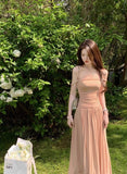 Niulatu style pleated waist dress with suspenders HZ1103