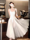 Niulatu fluffy mesh white suspender dress HZ1103