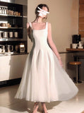 Niulatu fluffy mesh white suspender dress HZ1103