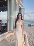Niulatu Satin Mermaid V-Neck Halter Dress HZ1103