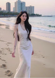 Niulatu Satin Mermaid V-Neck Halter Dress HZ1103