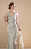 Niulatu Satin Mermaid V-Neck Halter Dress HZ1103