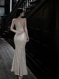 Niulatu Mermaid Spaghetti Strap Sequin Prom Dress Shimmer Evening Gown HZ1103