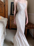 Niulatu Mermaid Spaghetti Strap Sequin Prom Dress Shimmer Evening Gown HZ1103