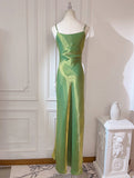 Niulatu Spaghetti Strap Bodycon Dress V Neck Glitter Silk Prom Dress HZ1103