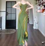 Niulatu Spaghetti Strap Bodycon Dress V Neck Glitter Silk Prom Dress HZ1103
