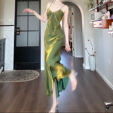 Niulatu Spaghetti Strap Bodycon Dress V Neck Glitter Silk Prom Dress HZ1103