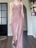 Niulatu Spaghetti Strap Bodycon Dress V Neck Glitter Silk Prom Dress HZ1103