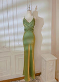 Niulatu Green Mermaid Spaghetti Straps Prom Dress Backless Birthday Graduation Prom Dress HZ1103