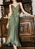 Niulatu Bodycon Dress Spaghetti Strap V-Neck Chiffon Satin Sleeveless Prom Dress HZ1103