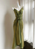 Niulatu Bodycon Dress Spaghetti Strap V-Neck Chiffon Satin Sleeveless Prom Dress HZ1103