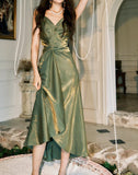 Niulatu Bodycon Dress Spaghetti Strap V-Neck Chiffon Satin Sleeveless Prom Dress HZ1103
