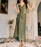 Niulatu Bodycon Dress Spaghetti Strap V-Neck Chiffon Satin Sleeveless Prom Dress HZ1103