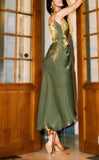 Niulatu Bodycon Dress Spaghetti Strap V-Neck Chiffon Satin Sleeveless Prom Dress HZ1103