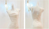 Niulatu White Mermaid Square Neck Satin Prom Dress Birthday Dress HZ1103