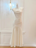 Niulatu White Mermaid Square Neck Satin Prom Dress Birthday Dress HZ1103