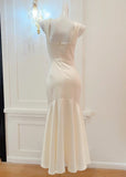 Niulatu White Mermaid Square Neck Satin Prom Dress Birthday Dress HZ1103