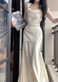 Niulatu White Mermaid Square Neck Satin Prom Dress Birthday Dress HZ1103