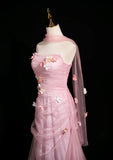 Niulatu Mermaid Strapless Tulle 3D Applique Long Prom Dress Sweet Wedding Dress HZ1103