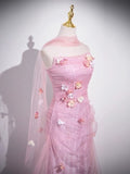 Niulatu Mermaid Strapless Tulle 3D Applique Long Prom Dress Sweet Wedding Dress HZ1103