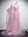 Niulatu Mermaid Strapless Tulle 3D Applique Long Prom Dress Sweet Wedding Dress HZ1103