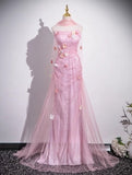 Niulatu Mermaid Strapless Tulle 3D Applique Long Prom Dress Sweet Wedding Dress HZ1103