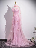 Niulatu Mermaid Strapless Tulle 3D Applique Long Prom Dress Sweet Wedding Dress HZ1103